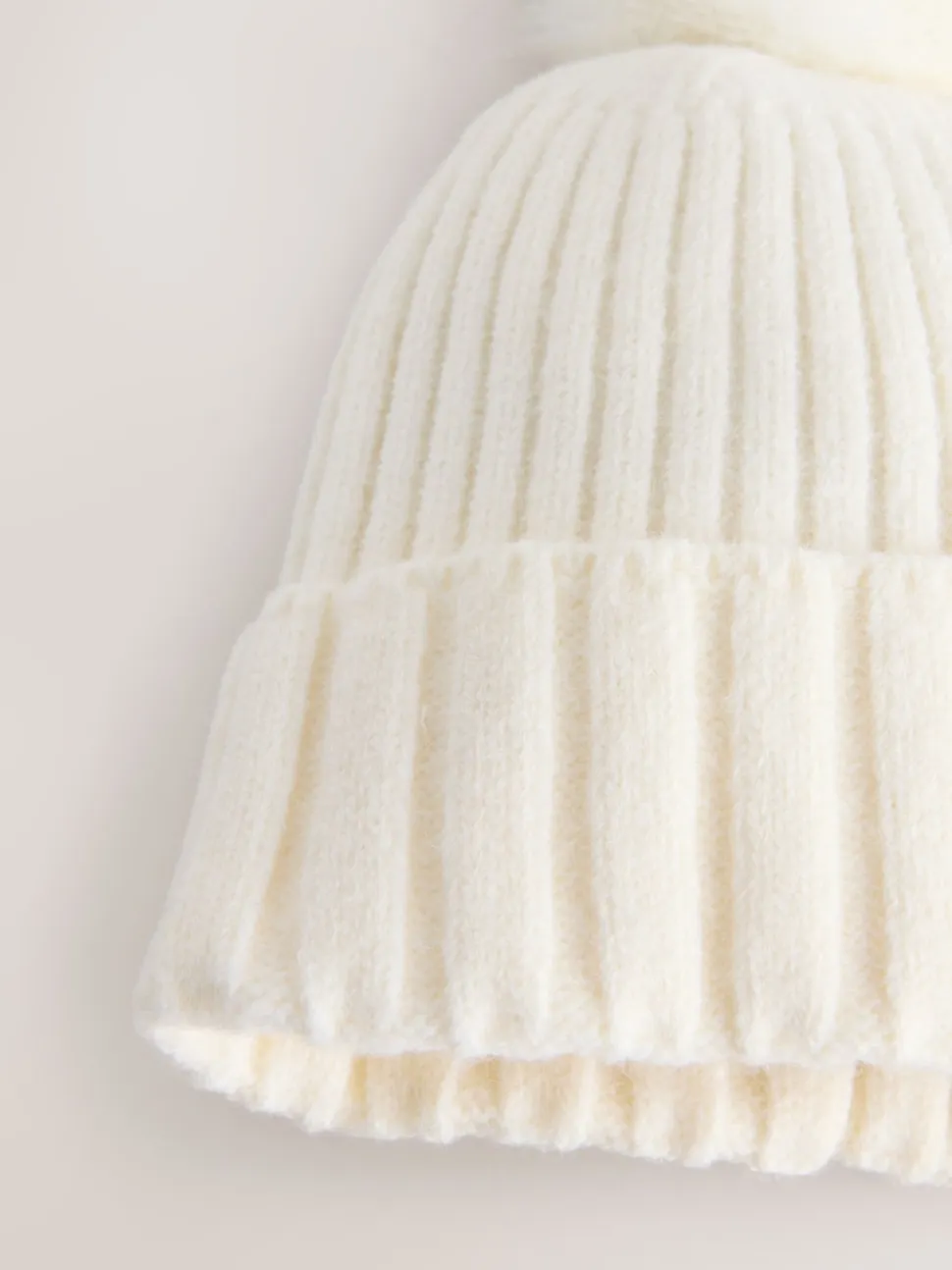 Ecru Rib Knit Pom Hat