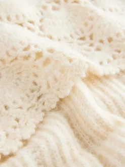 Ecru Ribbed Knit Jumper With Crochet Sailor Collar