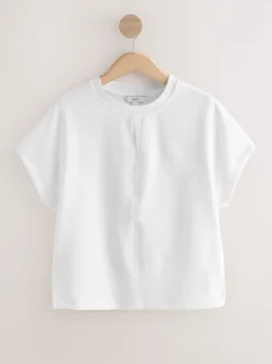 Ecru Short Sleeve Keyhole Crew Neck Top