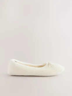 Ecru Velour Cord Ballet Slippers