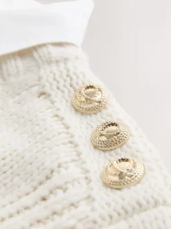 Ecru V-Neck Knitted Shirt Layer Look Jumper