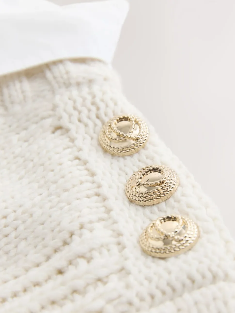 Ecru V-Neck Knitted Shirt Layer Look Jumper