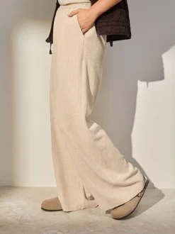 Ecru Wide Leg Soft Cord Trousers