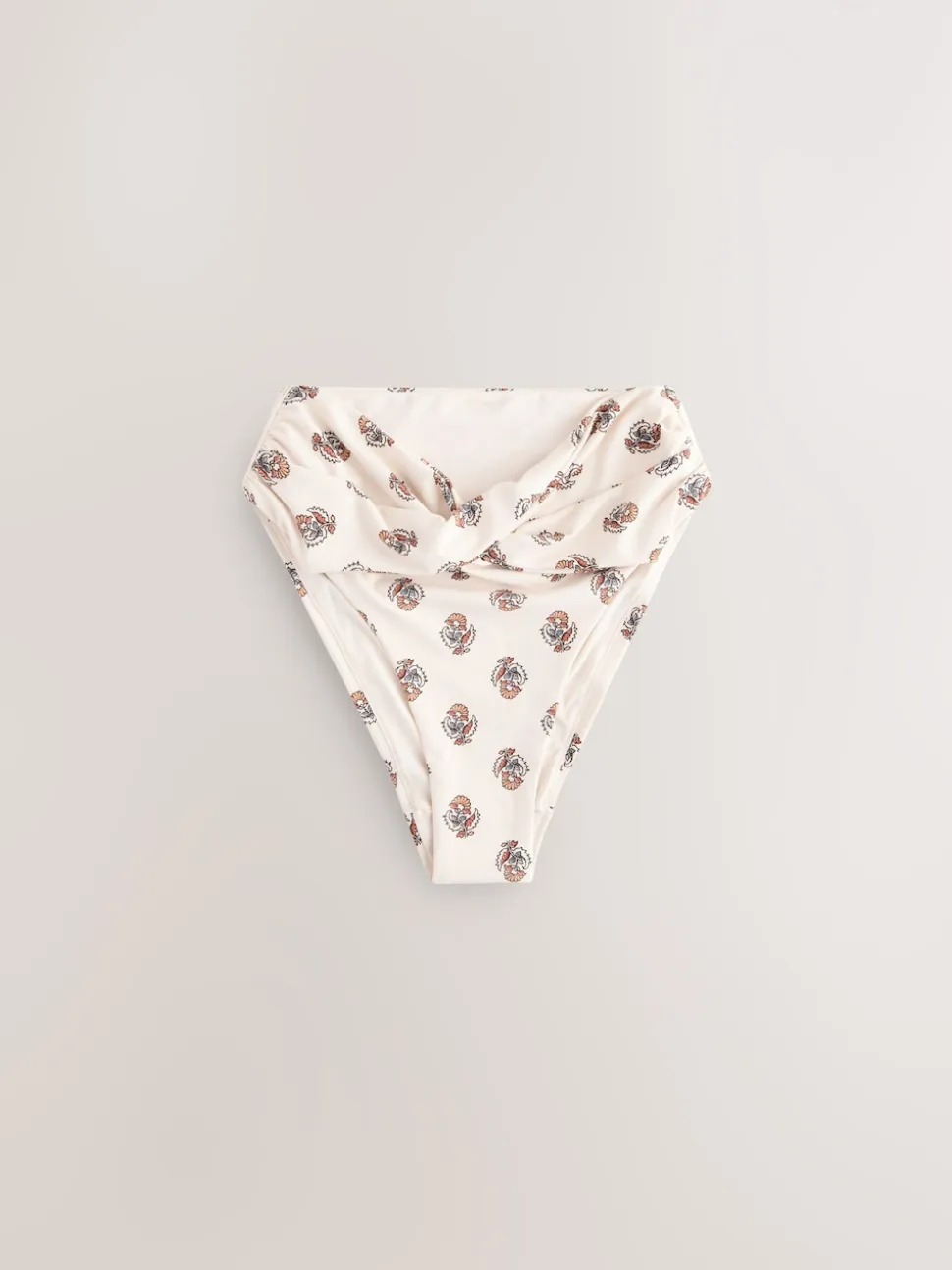 Ecru Woodblock High Waist High Leg Bikini Bottoms