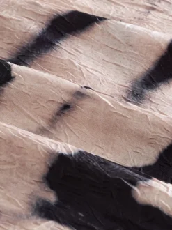 Ecru Zebra Print Crinkle Satin Asymetric Midi Skirt