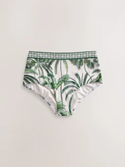 Ecru/Green Palm High Waist Print Bikini Bottoms