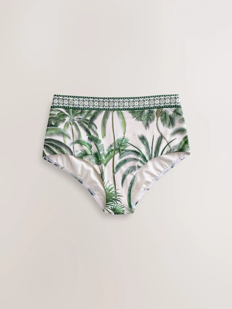 Ecru/Green Palm High Waist Print Bikini Bottoms