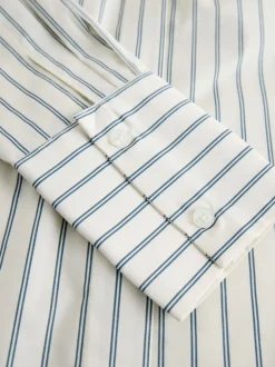 Ecru/Navy Fitted Stretch Essential Long Sleeve Shirt