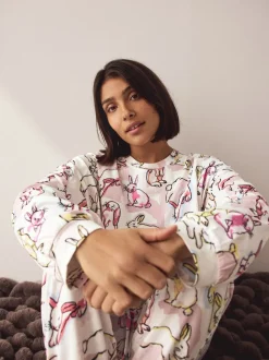 Ecru/Pink Bunny Long Sleeve Pyjamas
