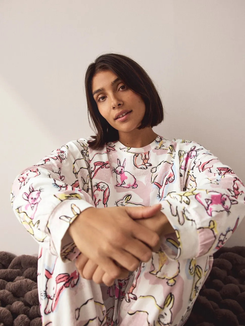 Ecru/Pink Bunny Long Sleeve Pyjamas