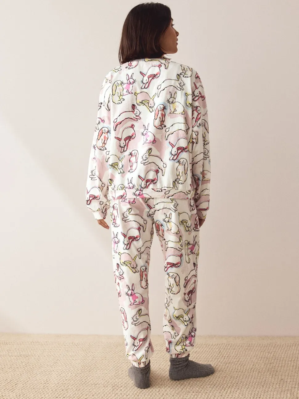 Ecru/Pink Bunny Long Sleeve Pyjamas