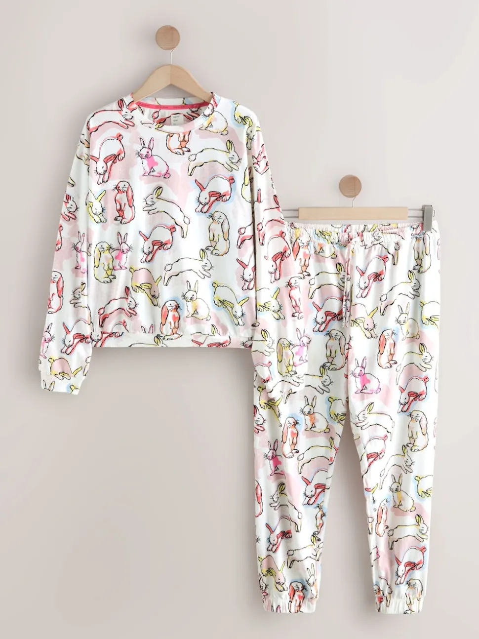 Ecru/Pink Bunny Long Sleeve Pyjamas