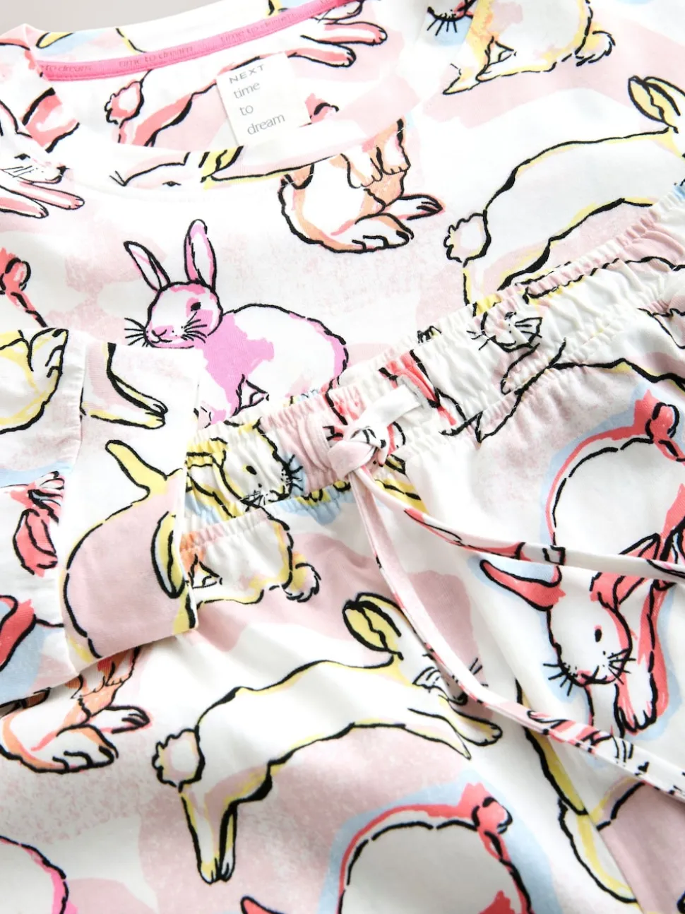Ecru/Pink Bunny Long Sleeve Pyjamas