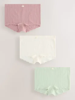 Ecru/Pink Short Seamfree Pointelle Knickers 3 Pack