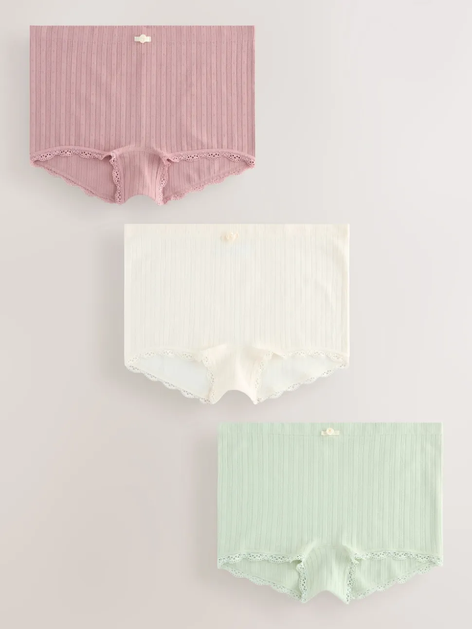 Ecru/Pink Short Seamfree Pointelle Knickers 3 Pack