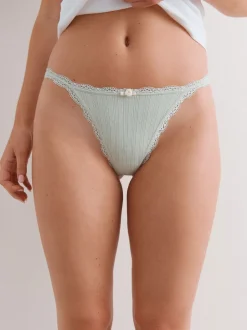 Ecru/Pink Thong Seamfree Pointelle Knickers 3 Pack
