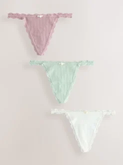 Ecru/Pink Thong Seamfree Pointelle Knickers 3 Pack