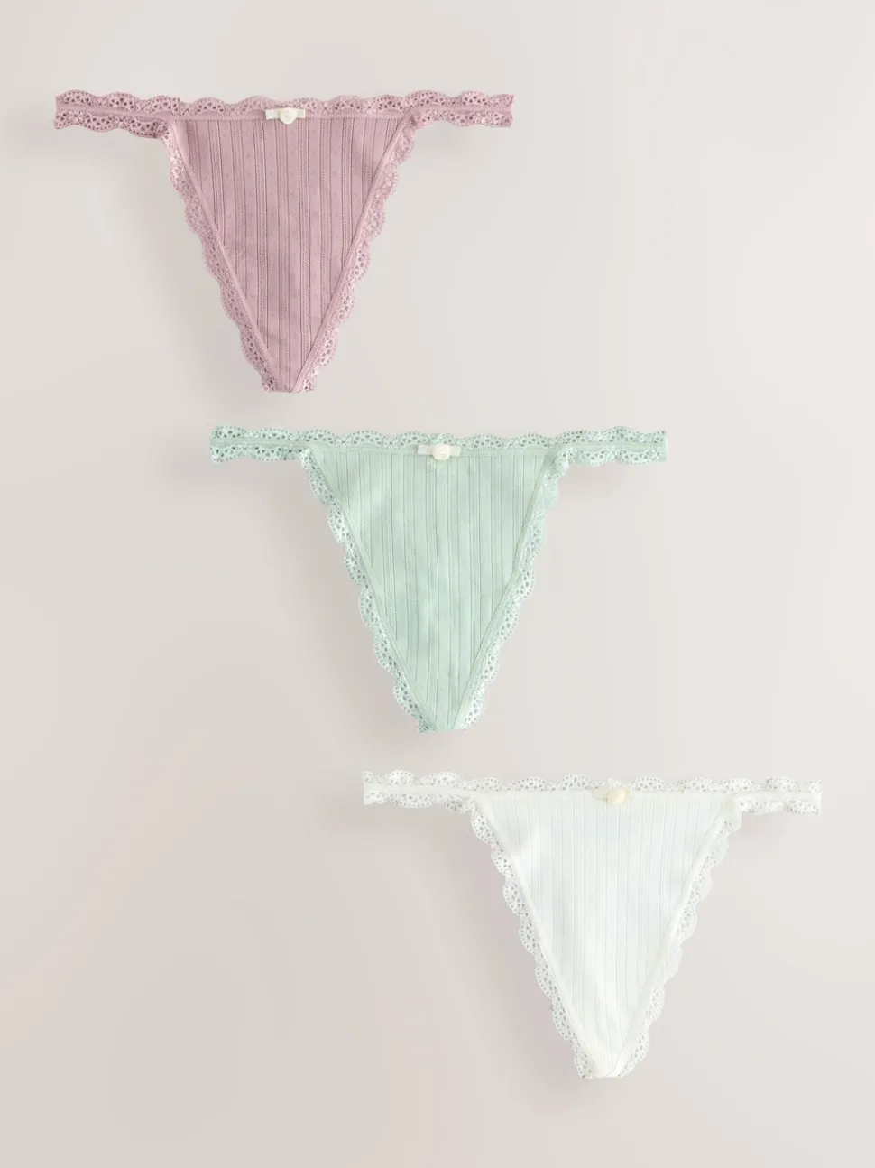 Ecru/Pink Thong Seamfree Pointelle Knickers 3 Pack