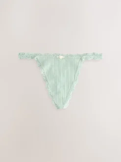 Ecru/Pink Thong Seamfree Pointelle Knickers 3 Pack