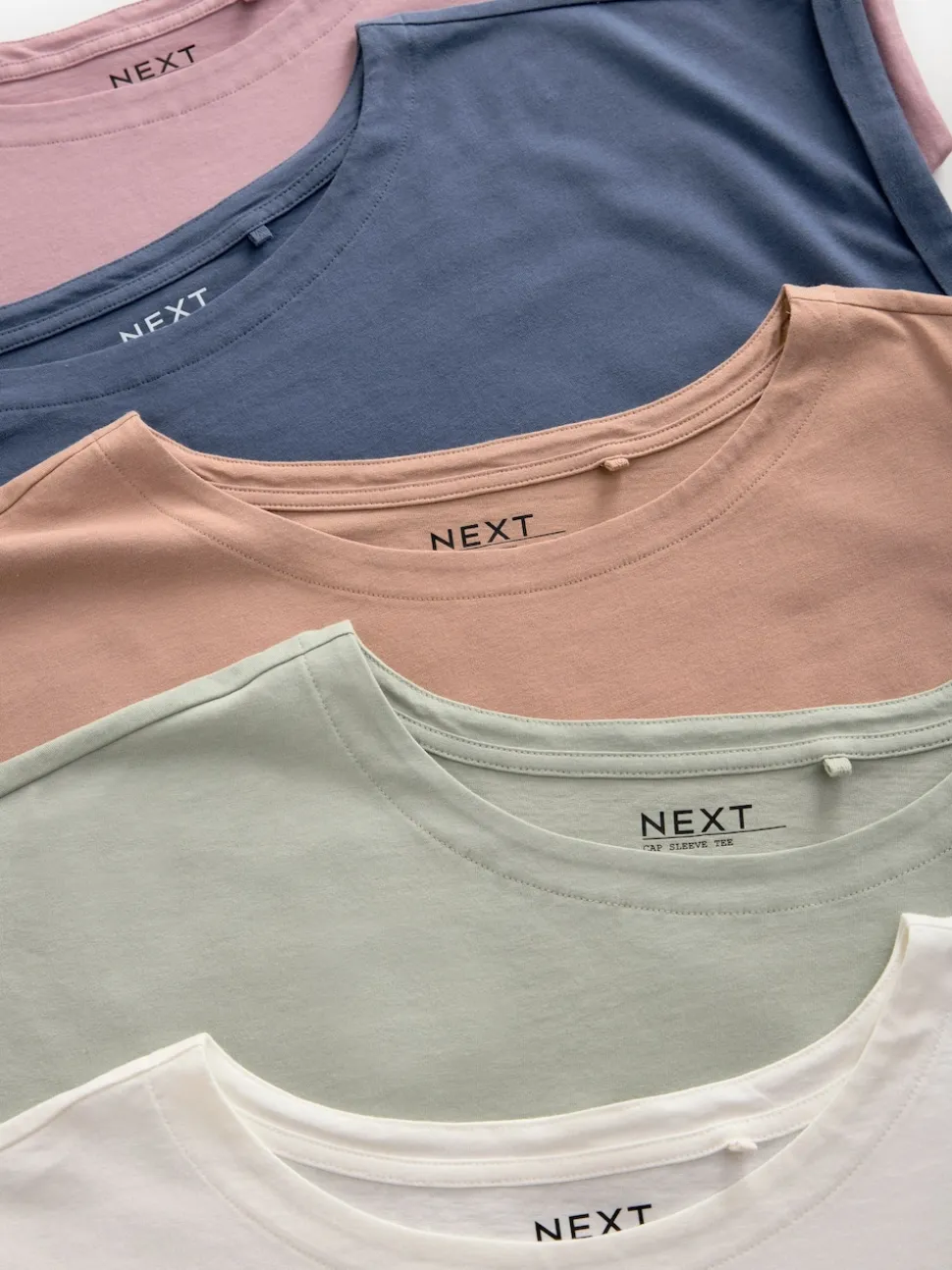 Ecru/Taupe/Brown/Blue/Yellow Cap Sleeve T-Shirts 5 Pack