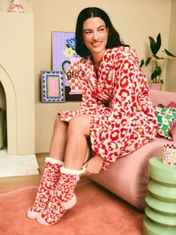 Eleanor Bowmer Pink & Green Cosy Slipper Socks