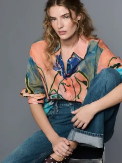 Elizabeth Power Artist Print Relaxed Long Sleeve Cotton Lightweight Shirt