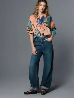 Elizabeth Power Artist Print Relaxed Long Sleeve Cotton Lightweight Shirt
