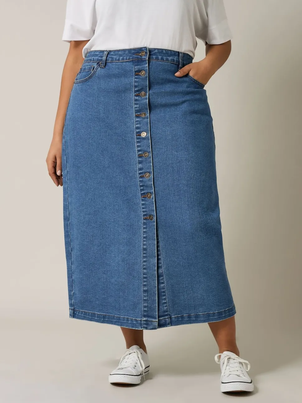 Evans Blue Button Through Denim Skirt