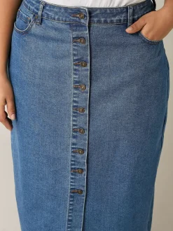 Evans Blue Button Through Denim Skirt