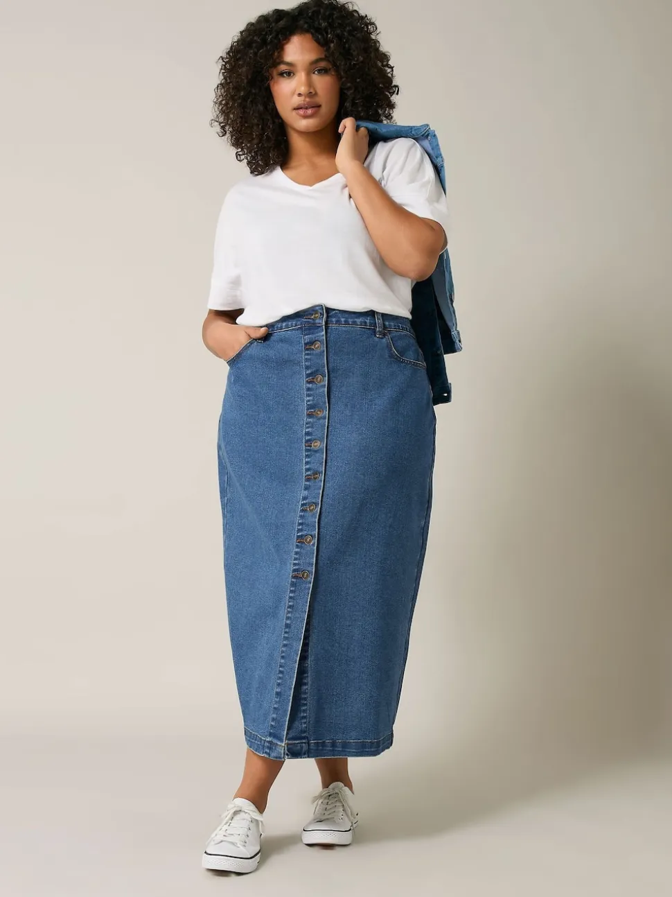 Evans Blue Button Through Denim Skirt
