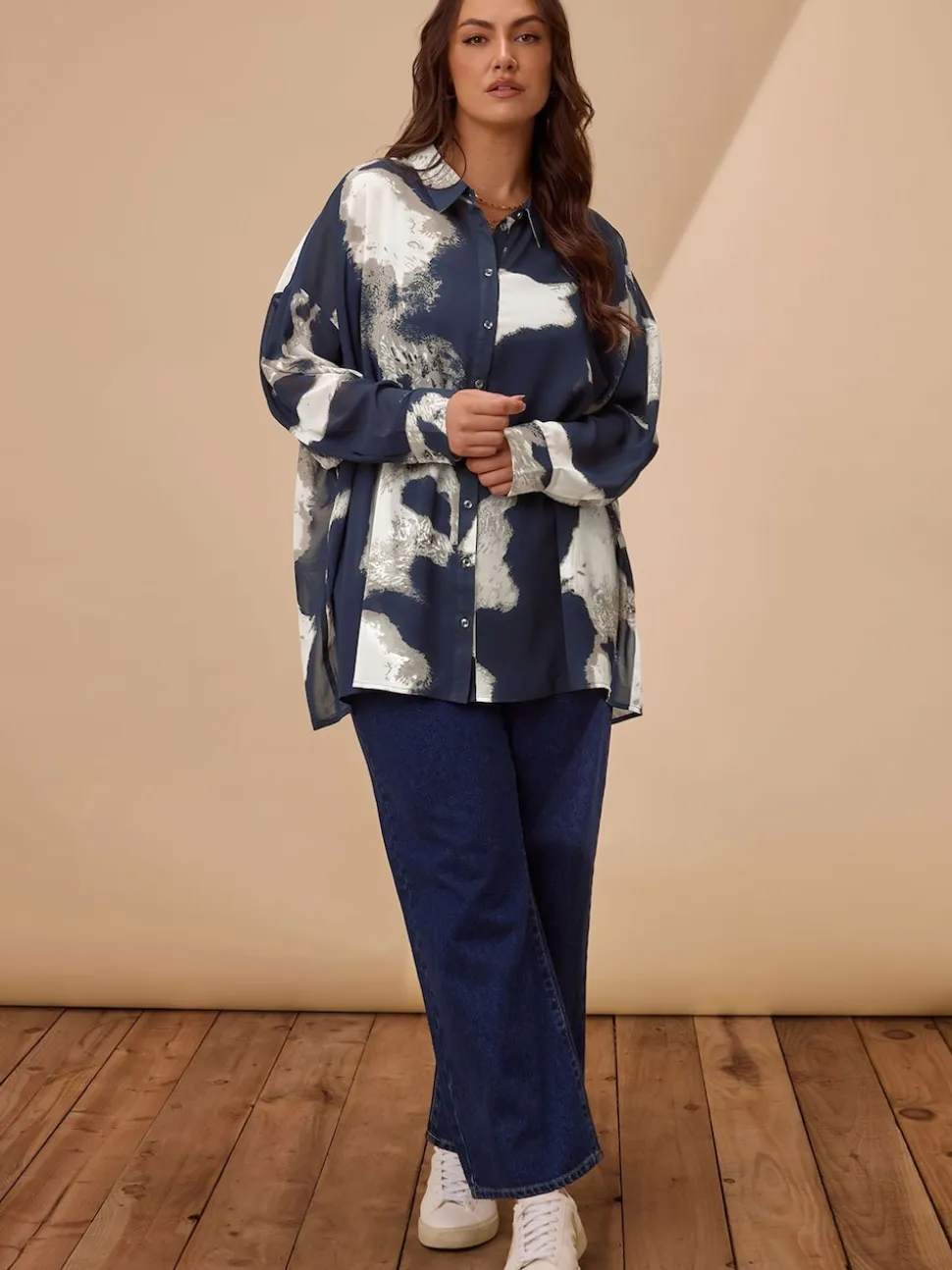 Evans Blue Smudge Print Dip Back Blouse