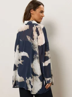 Evans Blue Smudge Print Dip Back Blouse