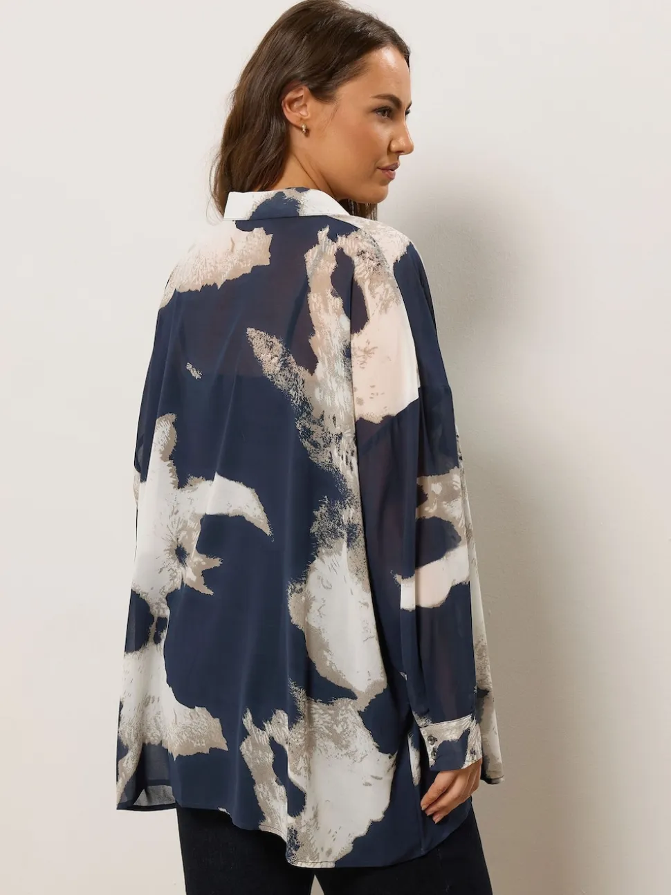 Evans Blue Smudge Print Dip Back Blouse