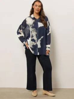 Evans Blue Smudge Print Dip Back Blouse
