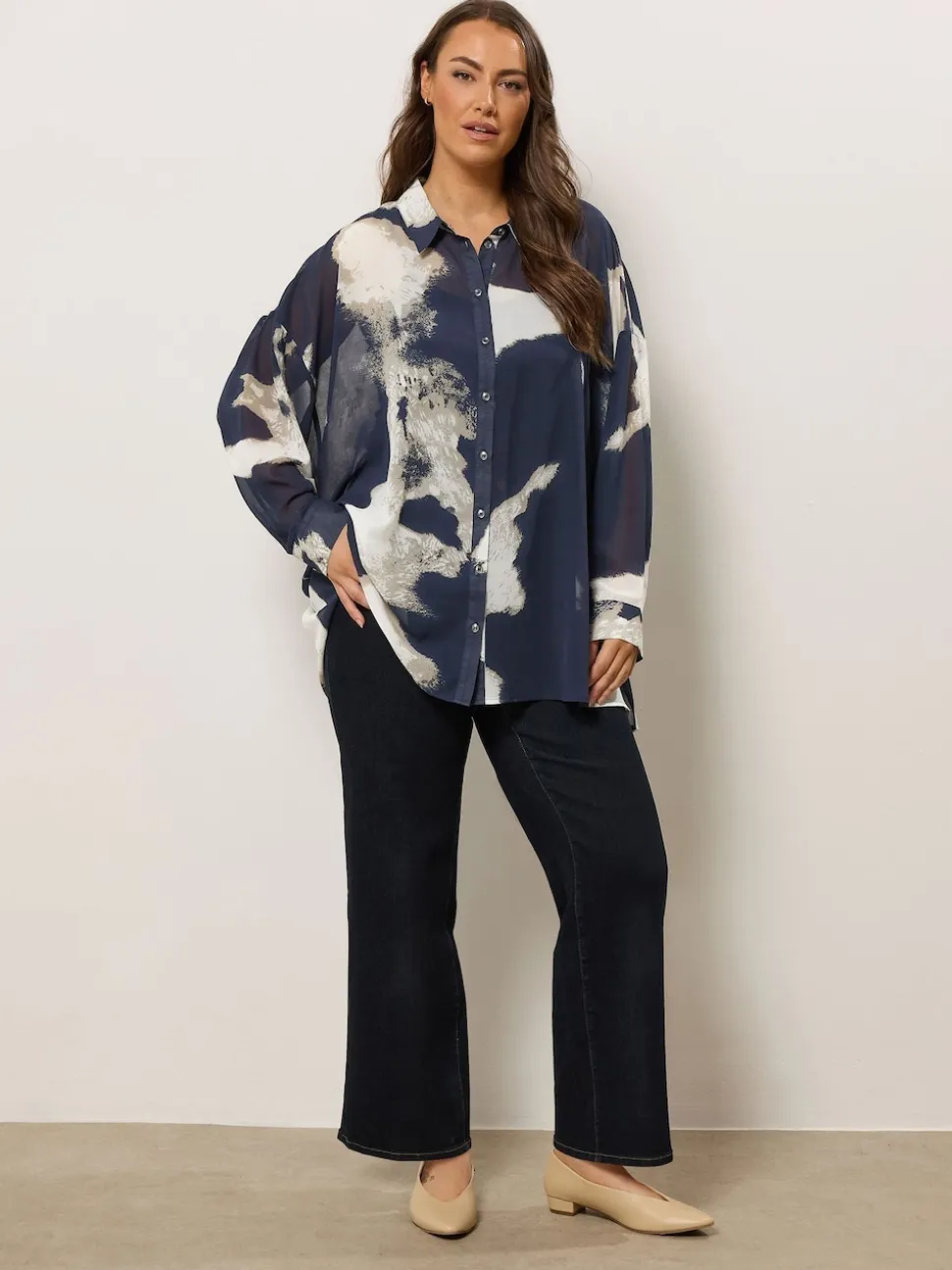 Evans Blue Smudge Print Dip Back Blouse