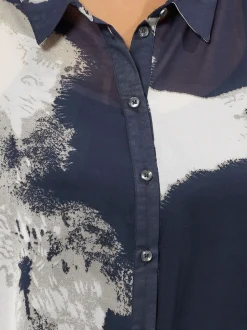 Evans Blue Smudge Print Dip Back Blouse