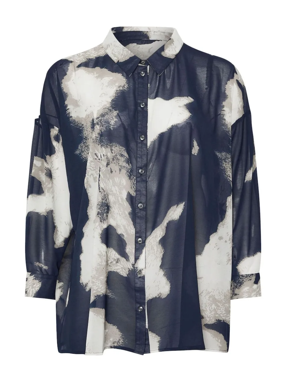 Evans Blue Smudge Print Dip Back Blouse