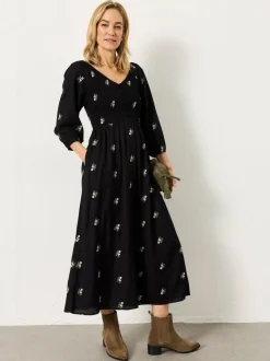 FatFace Adele Black Embroidered Midi Dress