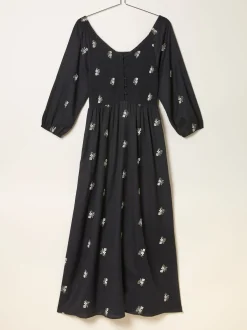 FatFace Adele Black Petite Embroidered Midi Dress