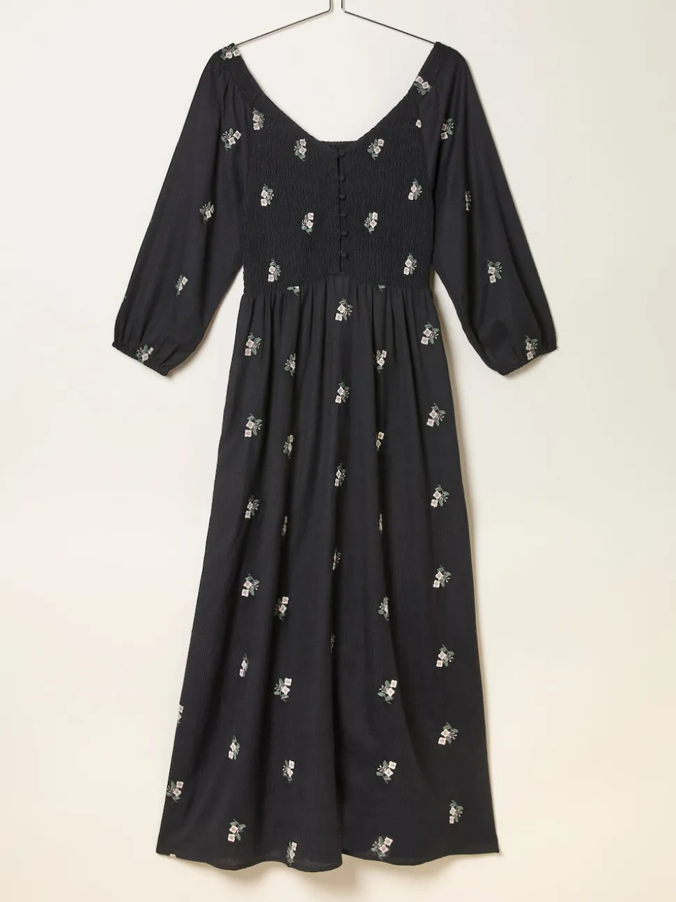 FatFace Adele Black Petite Embroidered Midi Dress