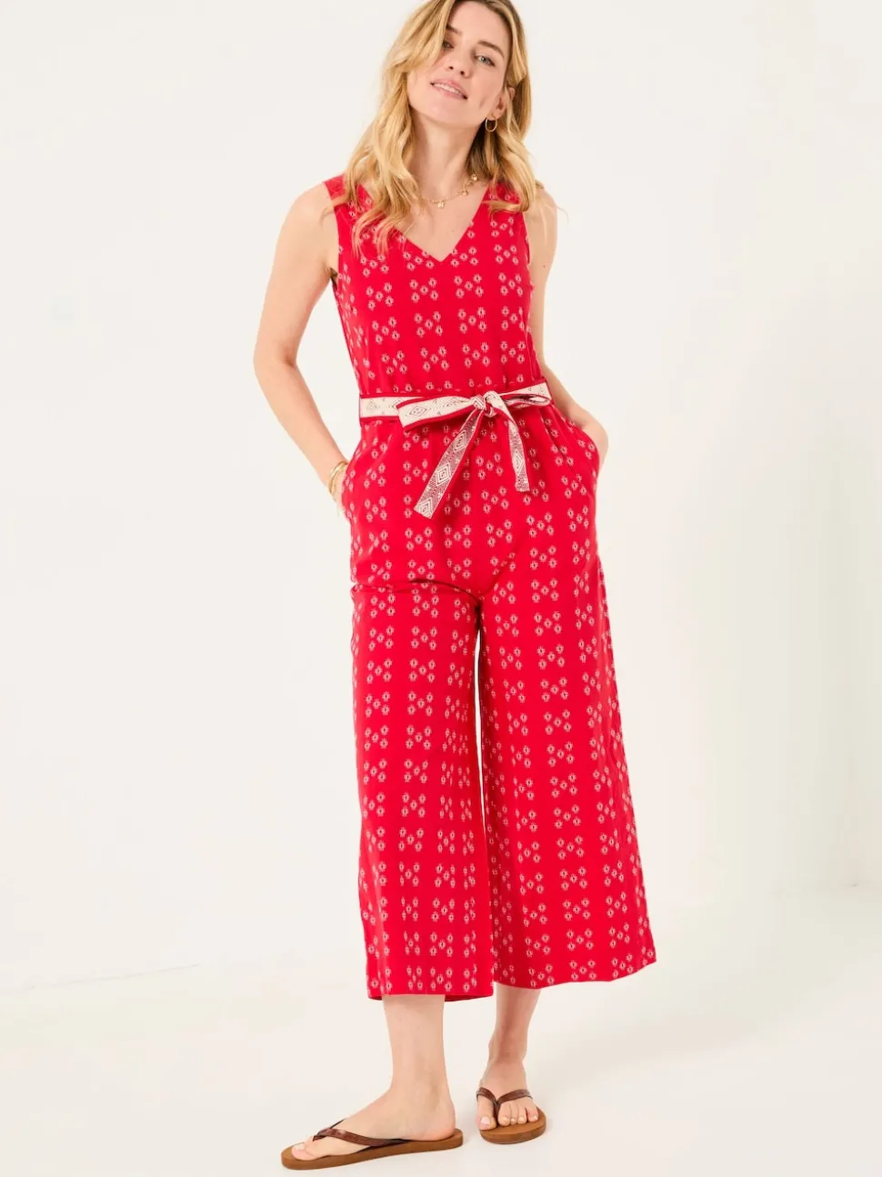 FatFace Aeran Red Jacquard Jumpsuit
