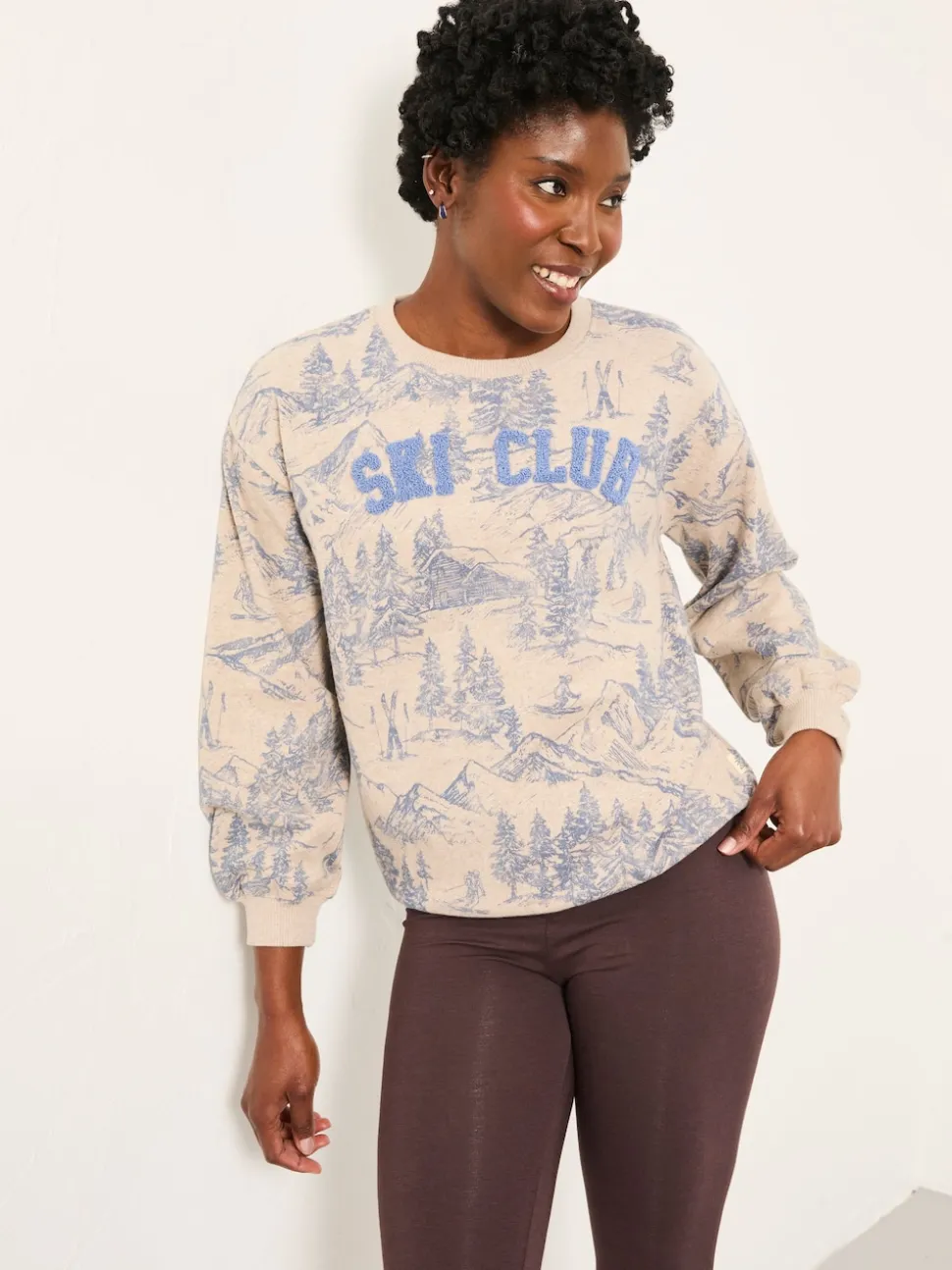 FatFace Alex Natural Ski Club Crew Sweatshirt