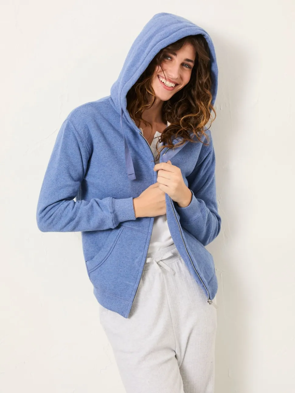 FatFace Amy Pale Blue Borg Lined Zip Through Hoodie
