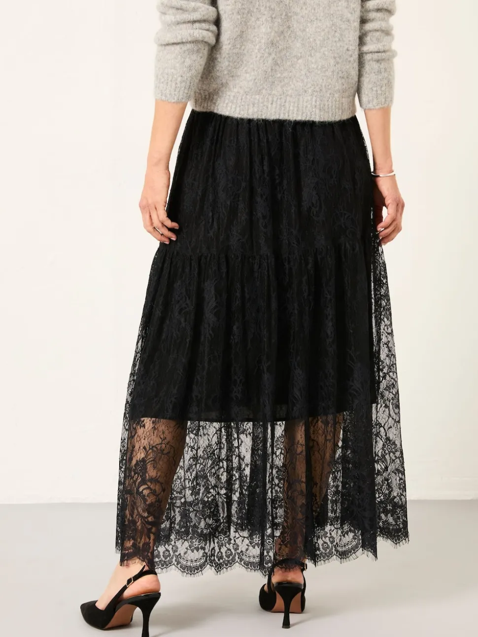 FatFace Annie Black Lace Midi Skirt