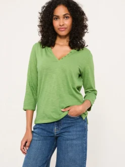 FatFace Aster Green 3/4 Sleeve V-neck T Shirt