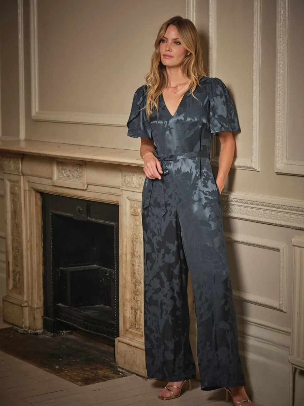 FatFace Azalea Dark Navy Jacquard Jumpsuit