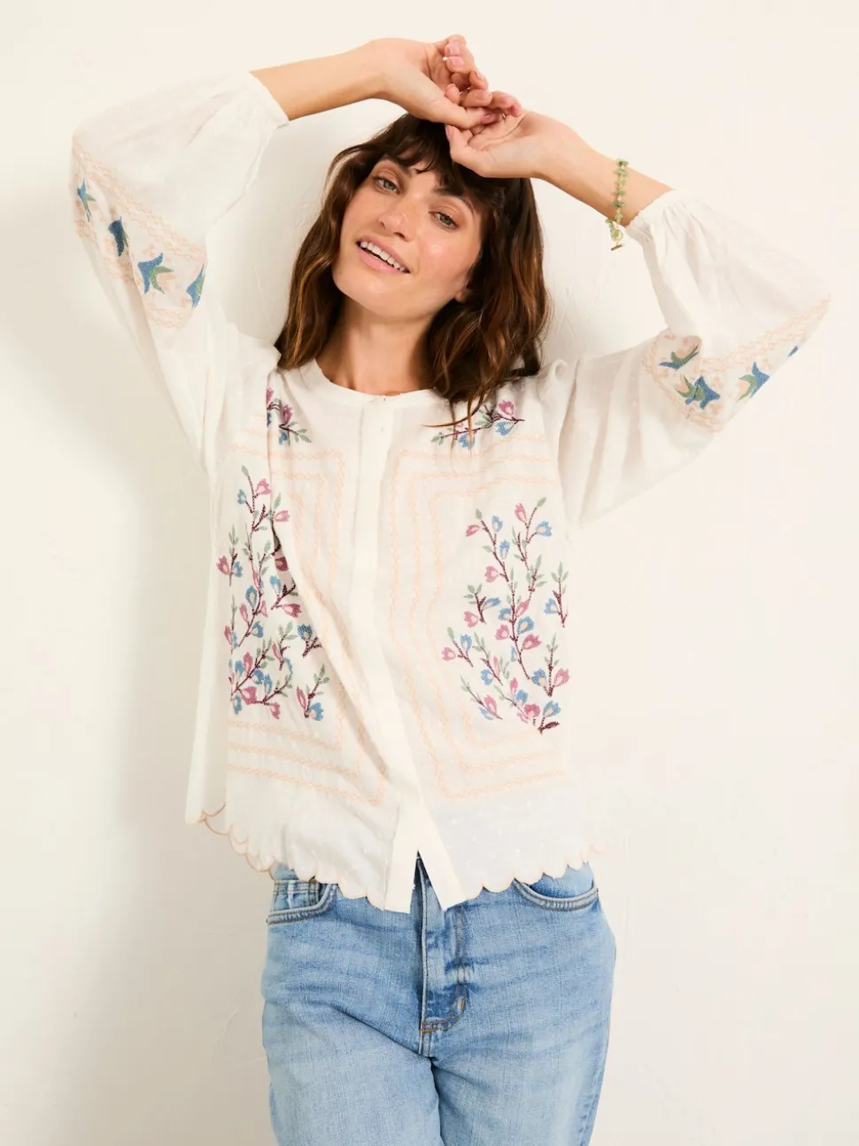FatFace Betsie Ivory Embroidered Blouse