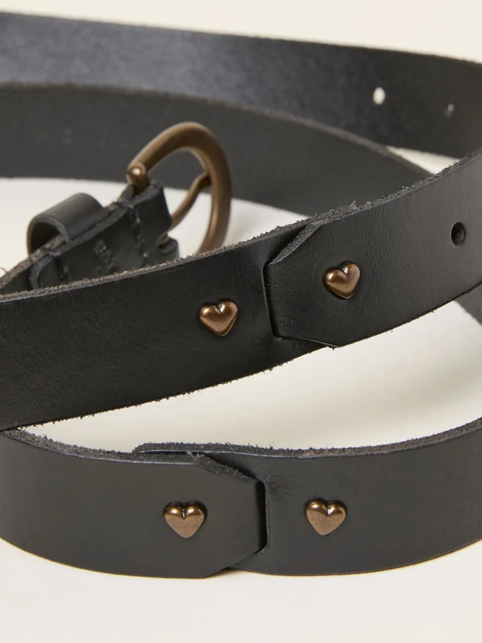 FatFace Black Heart Stud Detail Leather Belt