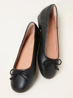 FatFace Black Leather Ballerina Pump