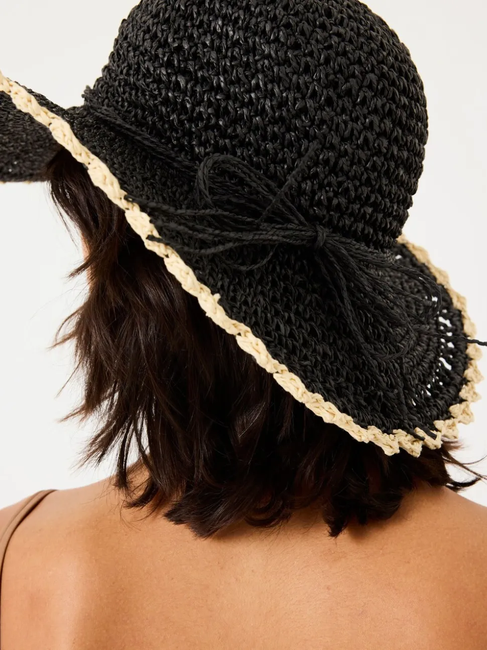 FatFace Black Scalloped Edge Straw Hat